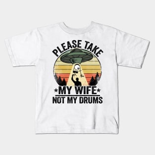 Funny UFO Drums Abduction Drummer Drum Set Gift Funny Kids T-Shirt